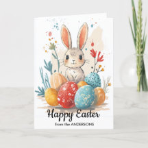 Feliz Pascua y adorables huevos y flores de conejo