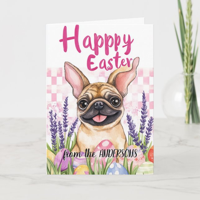 Tarjeta Festiva Feliz Pascua y feliz perro (Anverso)