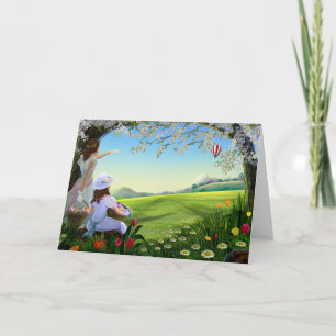 Tarjeta Festiva Feliz Pascua y paisaje