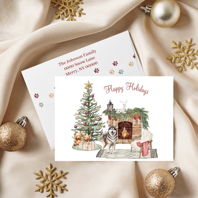 Tarjeta Festiva Feliz Pawlidays Diseño de Perro - Alaskan Malamute (Subido por el creador)