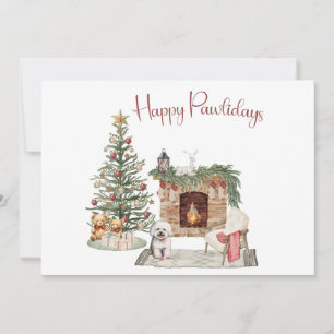 Tarjeta Festiva Feliz Pawlidays Diseño de Perro - Bichon Frise