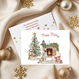 Tarjeta Festiva Feliz Pawlidays Diseño de Perro - Borzoi