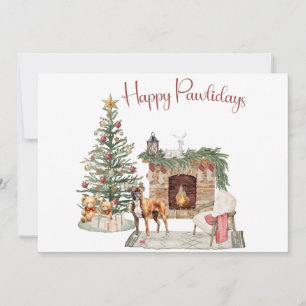 Tarjeta Festiva Feliz Pawlidays Diseño de Perro - Boxer