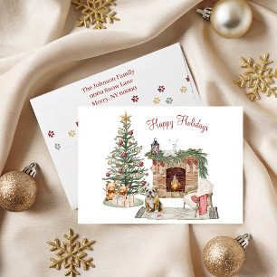 Tarjeta Festiva Feliz Pawlidays Diseño de Perro - Bulldog Inglés