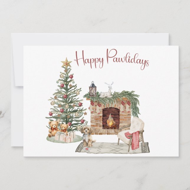 Tarjeta Festiva Feliz Pawlidays Diseño de Perro - Cavapoo (Anverso)