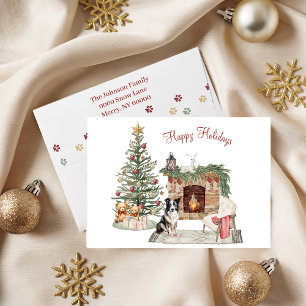 Tarjeta Festiva Feliz Pawlidays Diseño de Perro - Collie