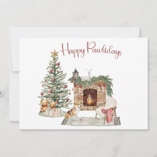 Tarjeta Festiva Feliz Pawlidays Diseño de Perro - Corgi