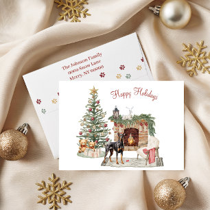 Tarjeta Festiva Feliz Pawlidays Diseño de Perro - Doberman Pinsche