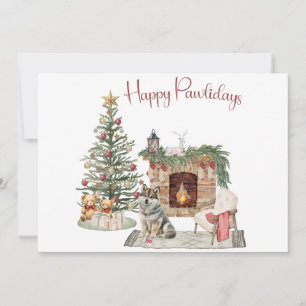 Tarjeta Festiva Feliz Pawlidays Diseño de Perro - Husky