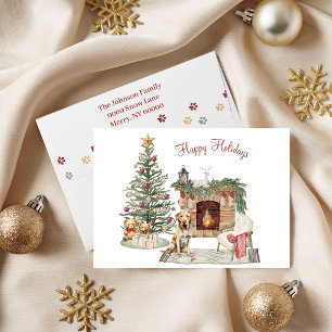 Tarjeta Festiva Feliz Pawlidays Diseño de Perro - Labrador Retriev