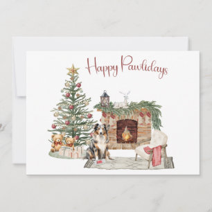 Tarjeta Festiva Feliz Pawlidays Diseño de Perro - Pastor Australia
