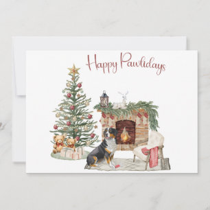 Tarjeta Festiva Feliz Pawlidays Diseño de Perro - Perro de Montaña