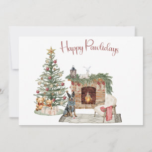 Tarjeta Festiva Feliz Pawlidays Diseño de Perro- Perro Ganadero Au