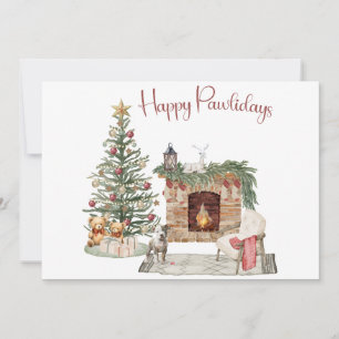 Tarjeta Festiva Feliz Pawlidays Diseño de Perro - Staffordshire Te