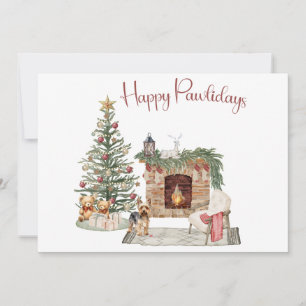 Tarjeta Festiva Feliz Pawlidays Diseño de Perro- Yorkie