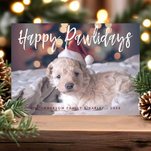 Tarjeta Festiva Feliz Pawlidays divertida y linda foto de mascota