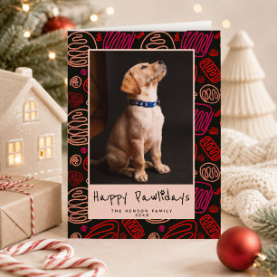 Tarjeta Festiva Feliz Pawlidays Patrón de una línea roja Foto de p