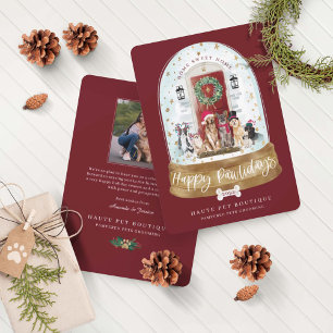 Tarjeta Festiva Feliz Pawlidays Perros Cuidado de Mascotas Puerta