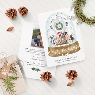 Tarjeta Festiva Feliz Pawlidays Perros Cuidado de mascotas Puerta