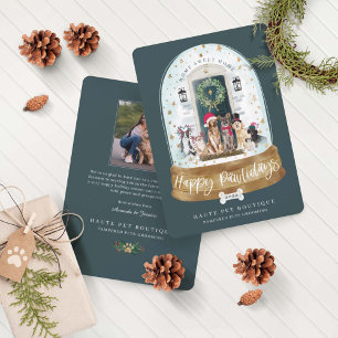 Tarjeta Festiva Feliz Pawlidays Perros Cuidado de Mascotas Puerta