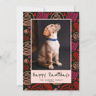 Tarjeta Festiva Feliz Pawlidays Rojo Negro Una línea Perro Mascota