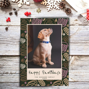 Tarjeta Festiva Feliz Pawlidays Rosa Negro Un línea Foto de Mascot