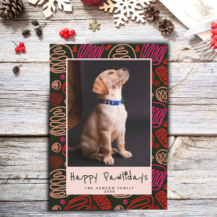 Tarjeta Festiva Feliz Pawlidays Rosa Negro Una línea Foto de Perro