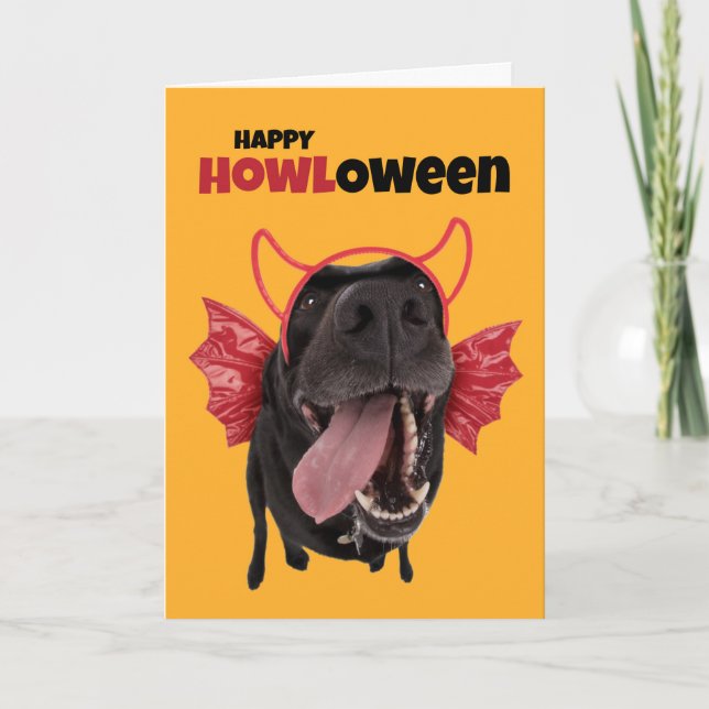 Tarjeta Festiva Feliz perro gracioso de HOWLoween con disfraces de (Anverso)