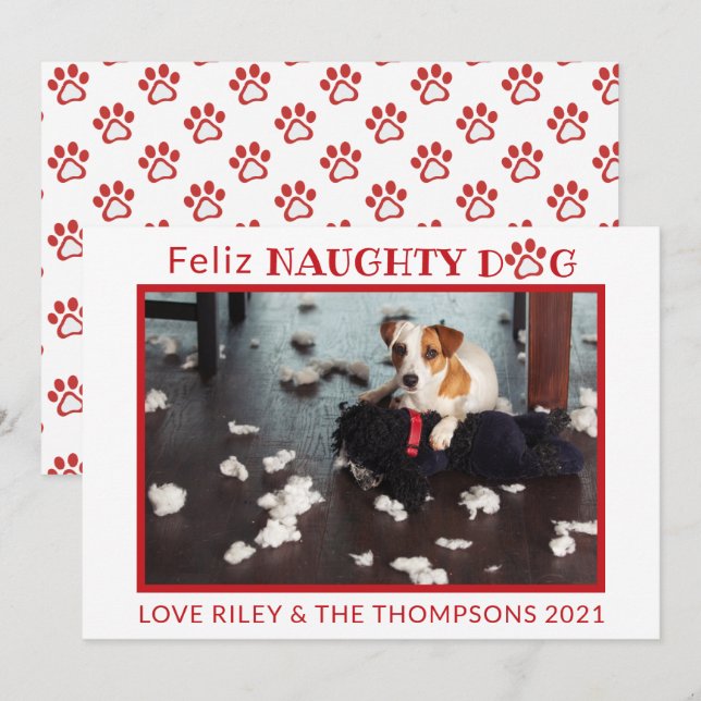 Tarjeta Festiva Feliz perro trapo rojo Mascota horizontal foto Ho (Anverso / Reverso)