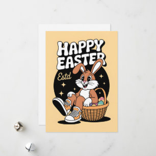 Tarjeta Festiva Feliz Personalizado de Conejo Retro de Semana Sant