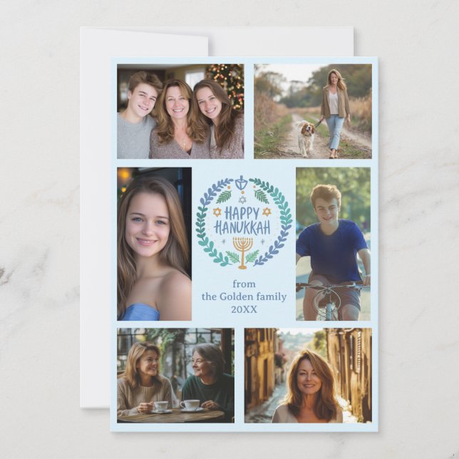 Tarjeta Festiva FELIZ PERSONALIZADO de HANUKKAH 6 FOTO (Anverso)