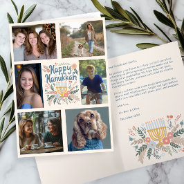 Tarjeta Festiva FELIZ PERSONALIZADO de HANUKKAH, 6 FOTO doblada