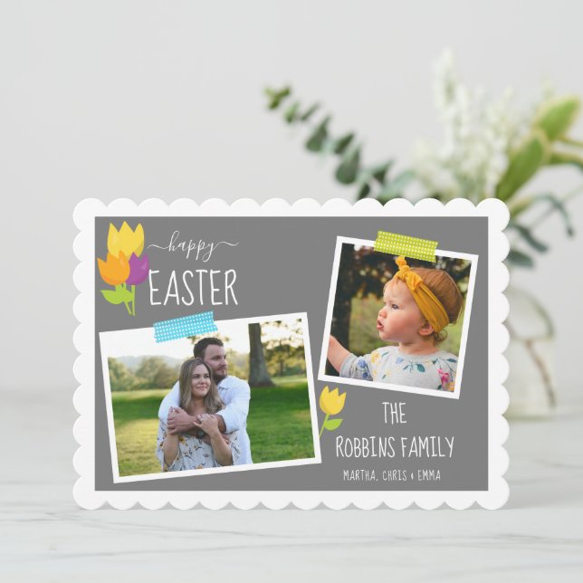 Tarjeta Festiva Feliz Personalizado de Pascua Foto Washi Cinta Tul (Anverso de pie)