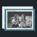 Tarjeta Festiva Feliz Personalizado Hanukkah Foto Floral Azul Boho<br><div class="desc">Patrón de flores botánicas Boho en azul y blanco verde azulado para Hanukkah,  personalizado con tu nombre y foto.</div>