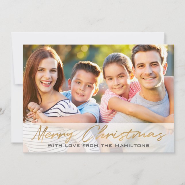 Tarjeta Festiva Feliz Personalizado navideño foto guión dorado de  (Anverso)