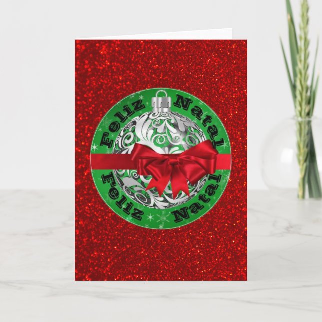 Tarjeta Festiva Feliz Plata Verde Rojo (Anverso)