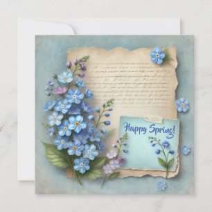 Tarjeta Festiva Feliz primavera con azul, olvídate de las flores