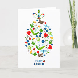 Tarjeta Festiva Feliz primavera de Pascua Poppies Flores Pájaros L
