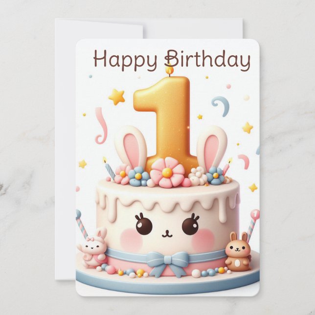 Tarjeta Festiva Feliz primer cumpleaños (Anverso)