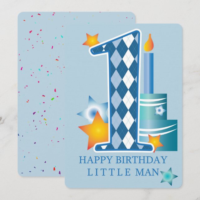 Tarjeta Festiva Feliz primer cumpleaños (Anverso / Reverso)