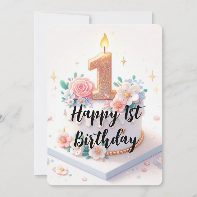 Tarjeta Festiva Feliz primer cumpleaños (Anverso)