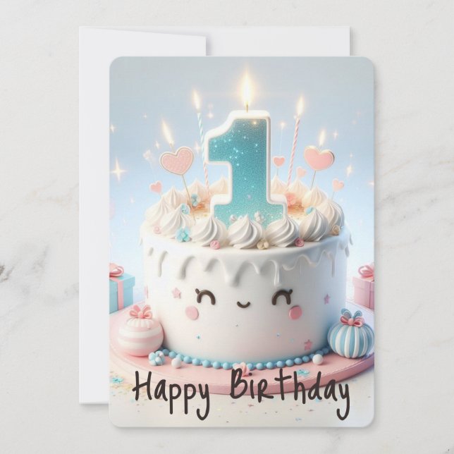 Tarjeta Festiva Feliz primer cumpleaños (Anverso)