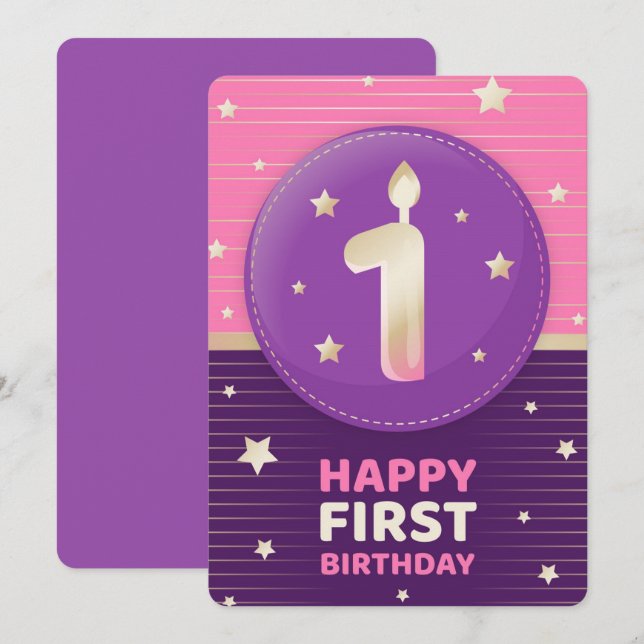 Tarjeta Festiva Feliz primer cumpleaños (Anverso / Reverso)