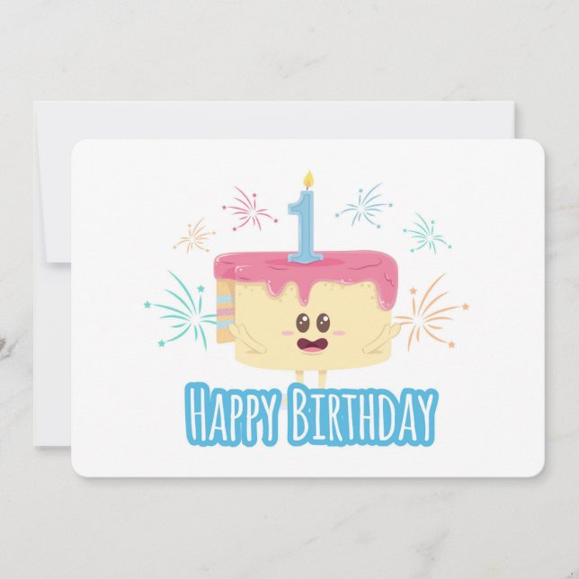 Tarjeta Festiva Feliz primer cumpleaños (Anverso)