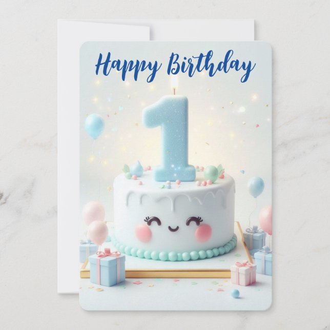 Tarjeta Festiva Feliz primer cumpleaños (Anverso)