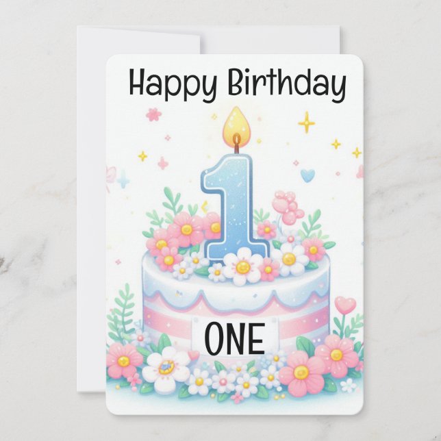 Tarjeta Festiva Feliz primer cumpleaños (Anverso)