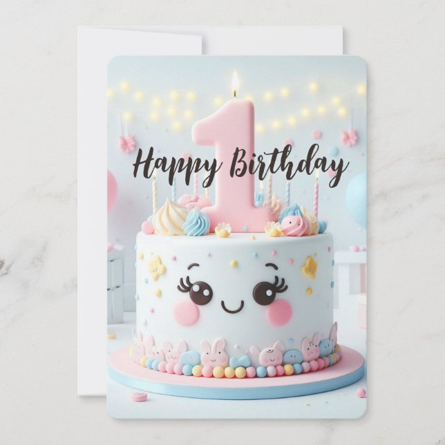 Tarjeta Festiva Feliz primer cumpleaños (Anverso)