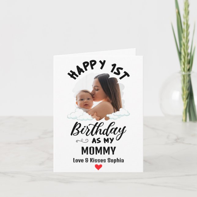 Tarjeta Festiva Feliz primer cumpleaños como foto de mi mamá Perso (Anverso)