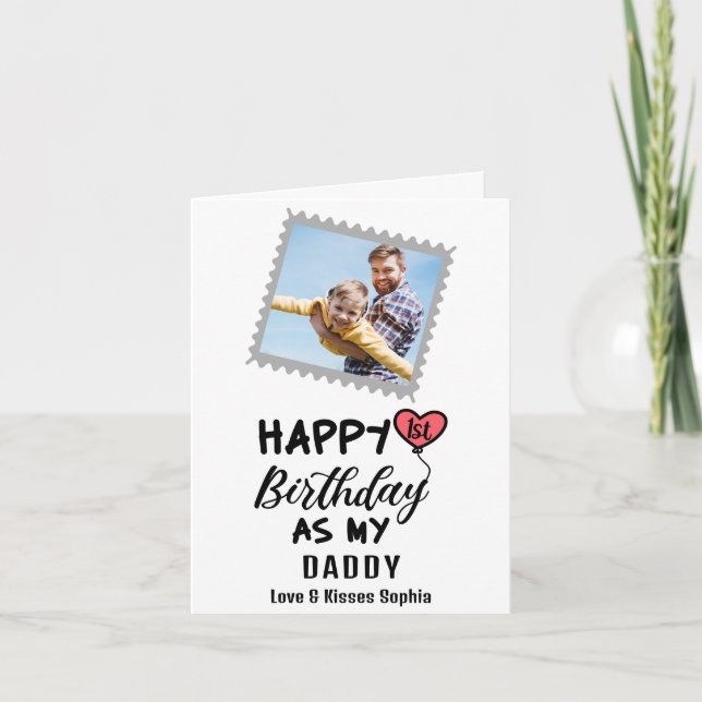 Tarjeta Festiva Feliz primer cumpleaños como foto de mi papá Perso (Anverso)