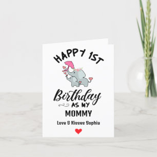 Tarjeta Festiva Feliz primer cumpleaños como mi mamá con elefante 